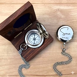 qarzun personalized silver brass compass chain with wood box engraved keepsake gift
