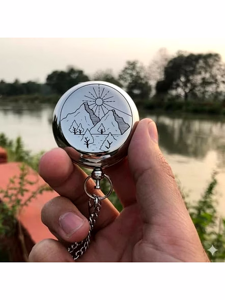 Personalized Silver Brass Compass Chain with Wood Box Engraved Keepsake Gift-2