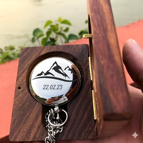 Personalized Silver Brass Compass Chain with Wood Box Engraved Keepsake Gift image 5