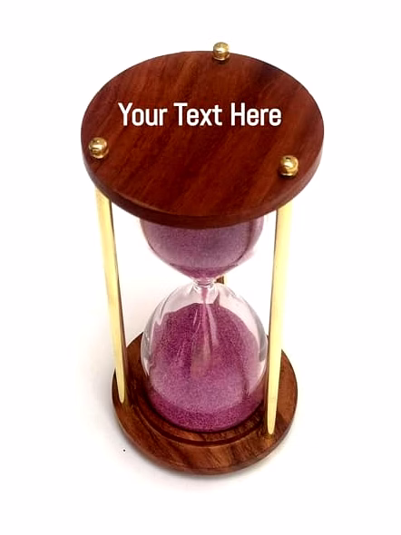 Personalized Wooden and Brass 5 Minutes Sand Timer Hour Glass Clock Home Decor Ideal for Exercise, Tea Making, Study Table Decor, Antique Nautical Decor Theme (Height 6 Inches)-3