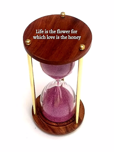 Personalized Wooden and Brass 5 Minutes Sand Timer Hour Glass Clock Home Decor Ideal for Exercise, Tea Making, Study Table Decor, Antique Nautical Decor Theme (Height 6 Inches)-4