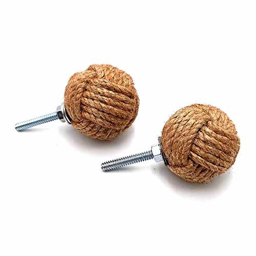 qarzun ascent gifts set of 2 jute rope door knobs/rope knot drawer pulls and knobs/pull and push handle knobs for cabinets,