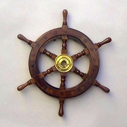 India Nautical Art 12'Round and Nice Wood and Brass Ship Wheel (33cm X3.75 cm X 33 cm) image 2