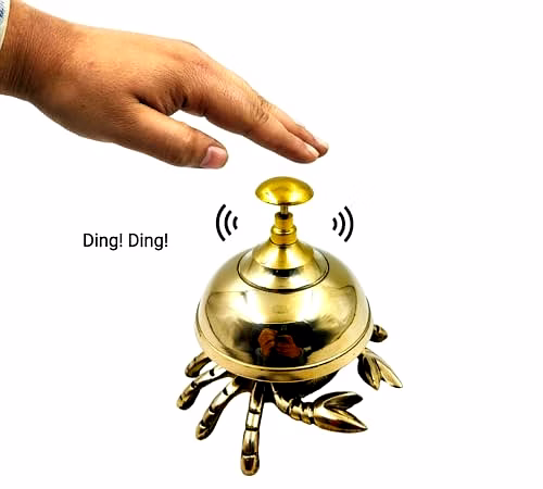 Beautiful Designer 4" Brass Desk Call Bell Hotel Counter Bell Crab Solid Brass Table Sound Call Bell for Office Desk and Hotels Counter Desk Bell Decoration image 2