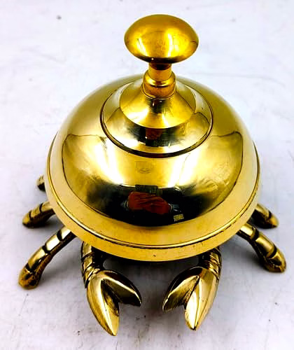 Beautiful Designer 4" Brass Desk Call Bell Hotel Counter Bell Crab Solid Brass Table Sound Call Bell for Office Desk and Hotels Counter Desk Bell Decoration image 3