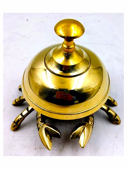 Beautiful Designer 4" Brass Desk Call Bell Hotel Counter Bell Crab Solid Brass Table Sound Call Bell for Office Desk and Hotels Counter Desk Bell Decoration-2