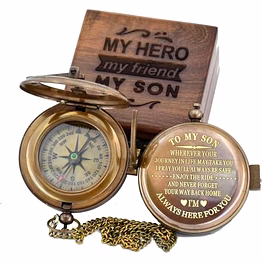 qarzun personalized brass antique pocket sundial compass with chain and personalized wood box nautical anniversary birthday gift for your loved ones
