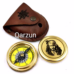 qarzun brass jack sparrow face compass with leather case collectible desktop decorative
