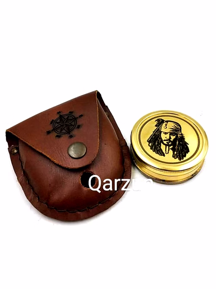 Brass Jack Sparrow Face Compass with Leather case Collectible Desktop Decorative-1