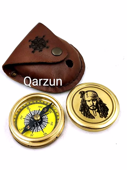 Brass Jack Sparrow Face Compass with Leather case Collectible Desktop Decorative-3