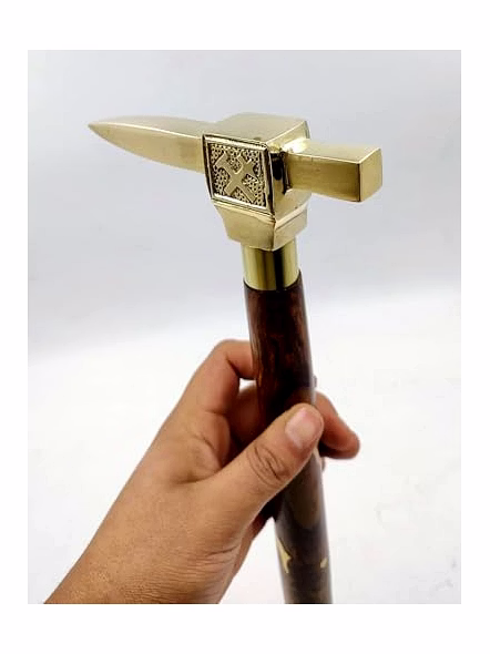 Brass Anvil Handle Royal Wood Walking Stick Cane with Leather Cover for Easy Carry 3 Fold Open Nautical Vintage Style Black Finish-1