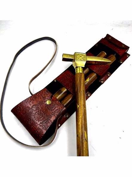 Brass Anvil Handle Royal Wood Walking Stick Cane with Leather Cover for Easy Carry 3 Fold Open Nautical Vintage Style Black Finish-3