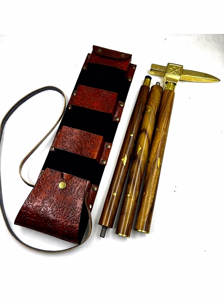 Brass Anvil Handle Royal Wood Walking Stick Cane with Leather Cover for Easy Carry 3 Fold Open Nautical Vintage Style Black Finish-4