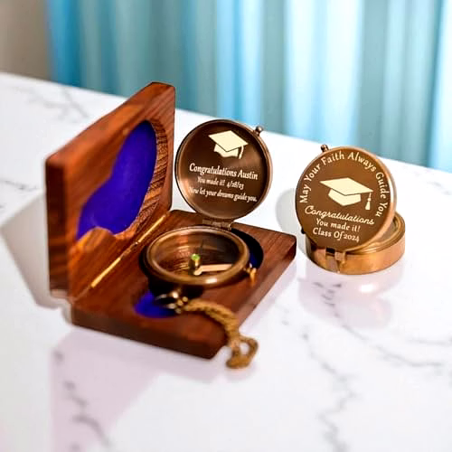 qarzun personalized brass antique pocket compass chain with personalized wood box brass nautical birthday gift for your lovedones