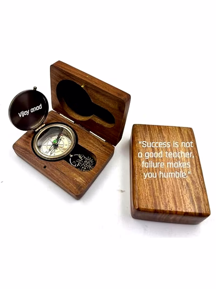 Personalized Brass Antique Pocket Compass Chain with Personalized Wood Box Brass Nautical Birthday Gift for Your lovedones-2