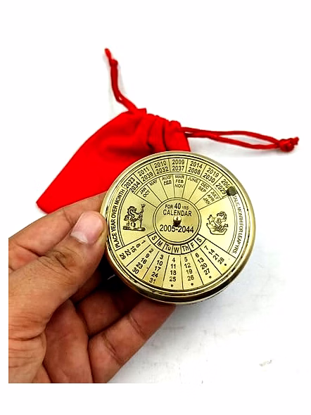 Brass Calendar 40 Yrs Paper Weight With Velvet Carry Case Gift-2