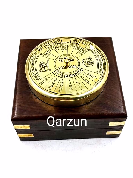 Small Brass Calendar Collectible 40Yrs Paper Weight With wood box Gift-Qarzun1125