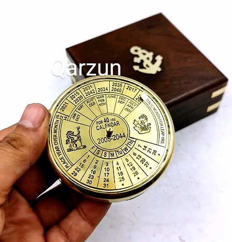Small Brass Calendar Collectible 40Yrs Paper Weight With wood box Gift image 2