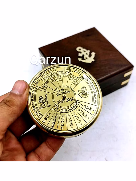 Small Brass Calendar Collectible 40Yrs Paper Weight With wood box Gift-1