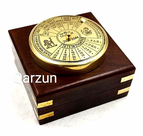 Small Brass Calendar Collectible 40Yrs Paper Weight With wood box Gift image 5