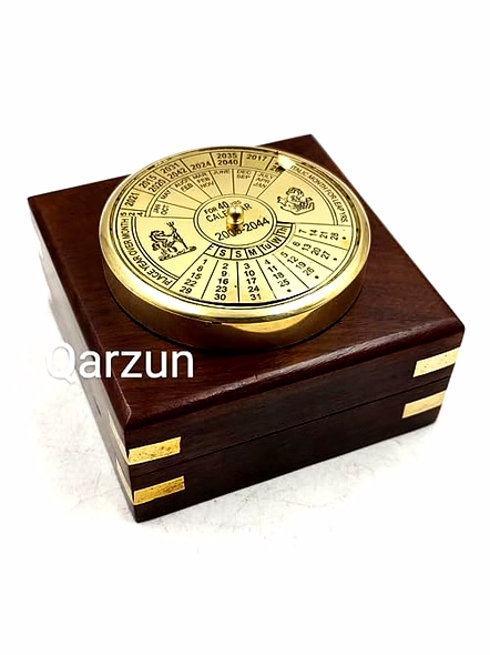 Small Brass Calendar Collectible 40Yrs Paper Weight With wood box Gift-4