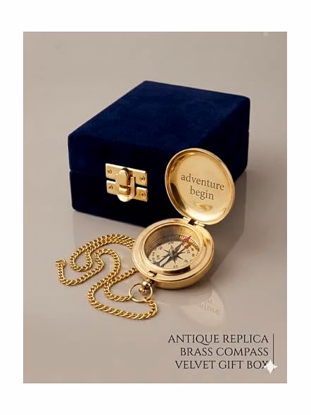 Personalized Brass Pocket Compass with Chain and Velvet Box Nautical Anniversary Birthday Gift for Your Loved Ones-2