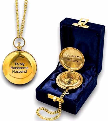 Personalized Brass Pocket Compass with Chain and Velvet Box Nautical Anniversary Birthday Gift for Your Loved Ones image 4