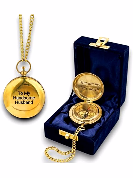 Personalized Brass Pocket Compass with Chain and Velvet Box Nautical Anniversary Birthday Gift for Your Loved Ones-3