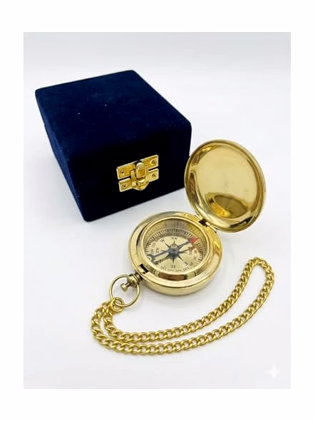 Personalized Brass Pocket Compass with Chain and Velvet Box Nautical Anniversary Birthday Gift for Your Loved Ones-4