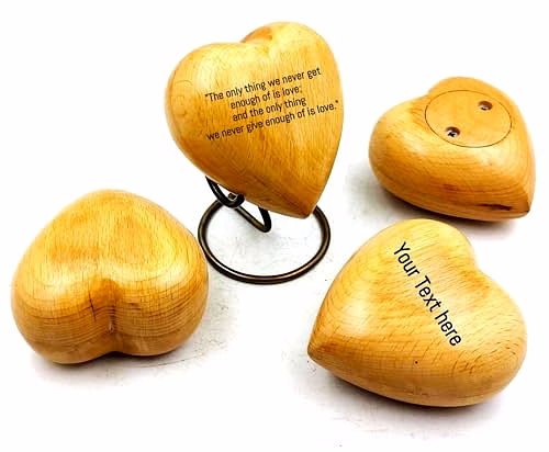 qarzun best personalized engraved wooden heart keepsake cremation urn for human pet ashes handcrafted unique heart shaped with brass display stand | engraved personalized gifts