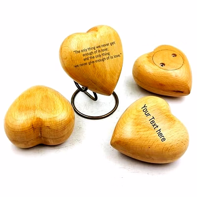 qarzun best personalized engraved wooden heart keepsake cremation urn for human pet ashes handcrafted unique heart shaped with brass display stand | engraved personalized gifts
