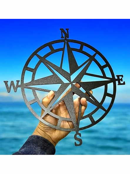 Qarzun Nautical compass Metal Wall Hanging Arts Home Decor, Durable, good ambience Wall Art For Bedroom,Living Room,Drawing room,Hotel,Office,Home Garden (11 x 11 inch, Black)