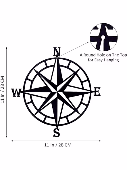 Qarzun Nautical compass Metal Wall Hanging Arts Home Decor, Durable, good ambience Wall Art For Bedroom,Living Room,Drawing room,Hotel,Office,Home Garden (11 x 11 inch, Black)