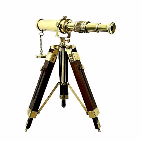 qarzun brass telescope 12" polished with wooden tripod stand collectible home decor
