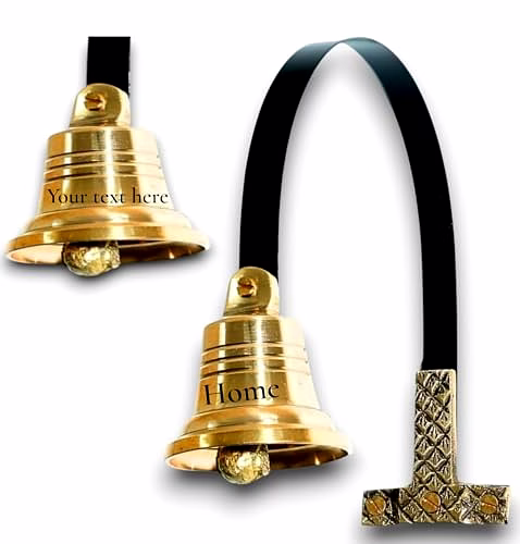qarzun engraved name solid small brass wall & hanging door bell, handcrafted doorbell perfect for home, garden outdoor and indoor pet training bell