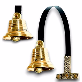 qarzun engraved name solid small brass wall & hanging door bell, handcrafted doorbell perfect for home, garden outdoor and indoor pet training bell