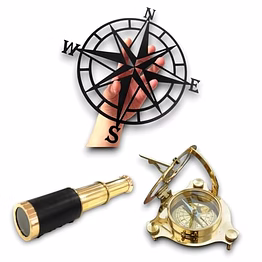 qarzun set of nauticals metal compass direction wall art with brass nautical telescope and sundial compass combo set for nautical lovers