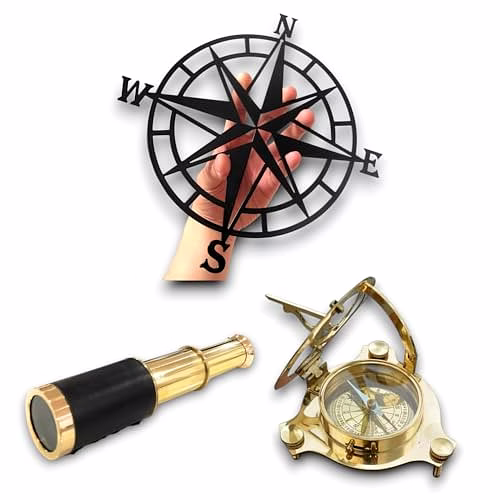 Set of Nauticals Metal Compass Direction Wall Art with Brass Nautical Telescope and Sundial Compass Combo Set for Nautical Lovers image 4