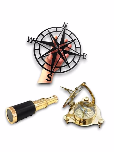 Set of Nauticals Metal Compass Direction Wall Art with Brass Nautical Telescope and Sundial Compass Combo Set for Nautical Lovers-3
