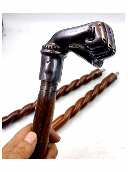 Wooden Walking Cane for Women and Men Punch Style Antique Handle Walking Stick 36"-3