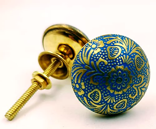 qarzun classic blue flower set of 2 door knobs/drawer pulls and push handle/knobs for cabinets/wardrobes/nautical hardware decor, 32 mm