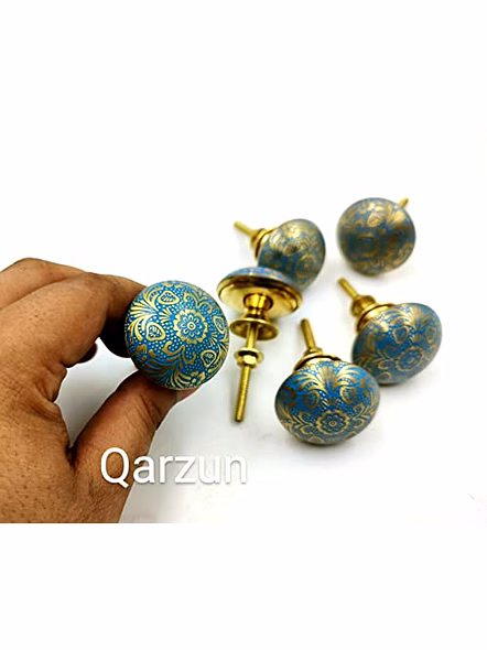 Classic Blue Flower Set of 2 Door Knobs/Drawer Pulls and Push Handle/Knobs for Cabinets/Wardrobes/Nautical Hardware Decor, 32 mm-1