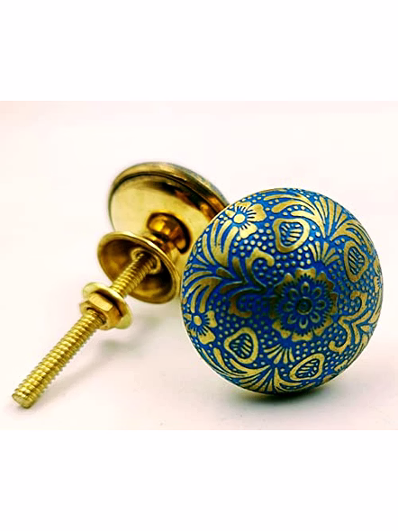 Classic Blue Flower Set of 2 Door Knobs/Drawer Pulls and Push Handle/Knobs for Cabinets/Wardrobes/Nautical Hardware Decor, 32 mm-3