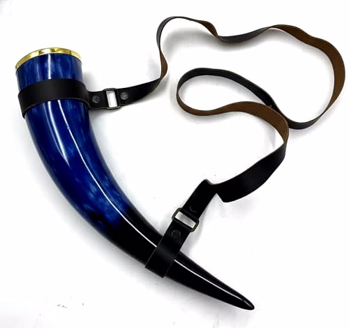 Blue Horn Mug, Beer Mug, Bar, Groomsmen Gift, Groomsman, Best Man, Game of Thrones (Horn Mug with Leather Belt) image 3