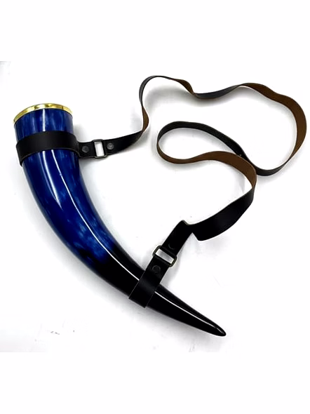 Blue Horn Mug, Beer Mug, Bar, Groomsmen Gift, Groomsman, Best Man, Game of Thrones (Horn Mug with Leather Belt)-2