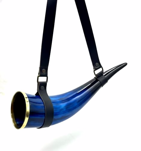 Blue Horn Mug, Beer Mug, Bar, Groomsmen Gift, Groomsman, Best Man, Game of Thrones (Horn Mug with Leather Belt) image 4