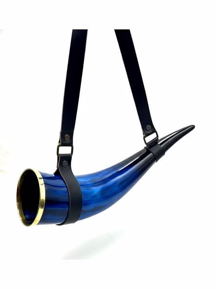 Blue Horn Mug, Beer Mug, Bar, Groomsmen Gift, Groomsman, Best Man, Game of Thrones (Horn Mug with Leather Belt)-3