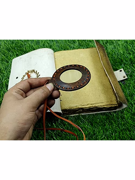 Vintage Leather grimoire Journal - Triple Moon Third Eye Stone Journal with Leather Pendant Magnifier- Spell Witch, Book of Shadows, Best Gifts for Men Women