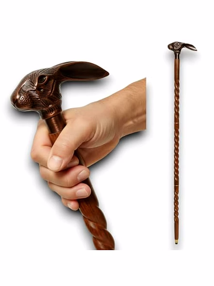 Wooden Walking Cane for Men – 36 Inch Vintage Stick with Rabbit Metal Handle, Elegant Mobility Aid for Seniors & Decorative Gifting Accessory