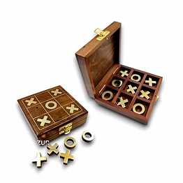 qarzun wooden tic tac toe board game handmade pure rosewood brass work noughts and crosses tic tac toe board wooden zero kata game (brown 1), kids